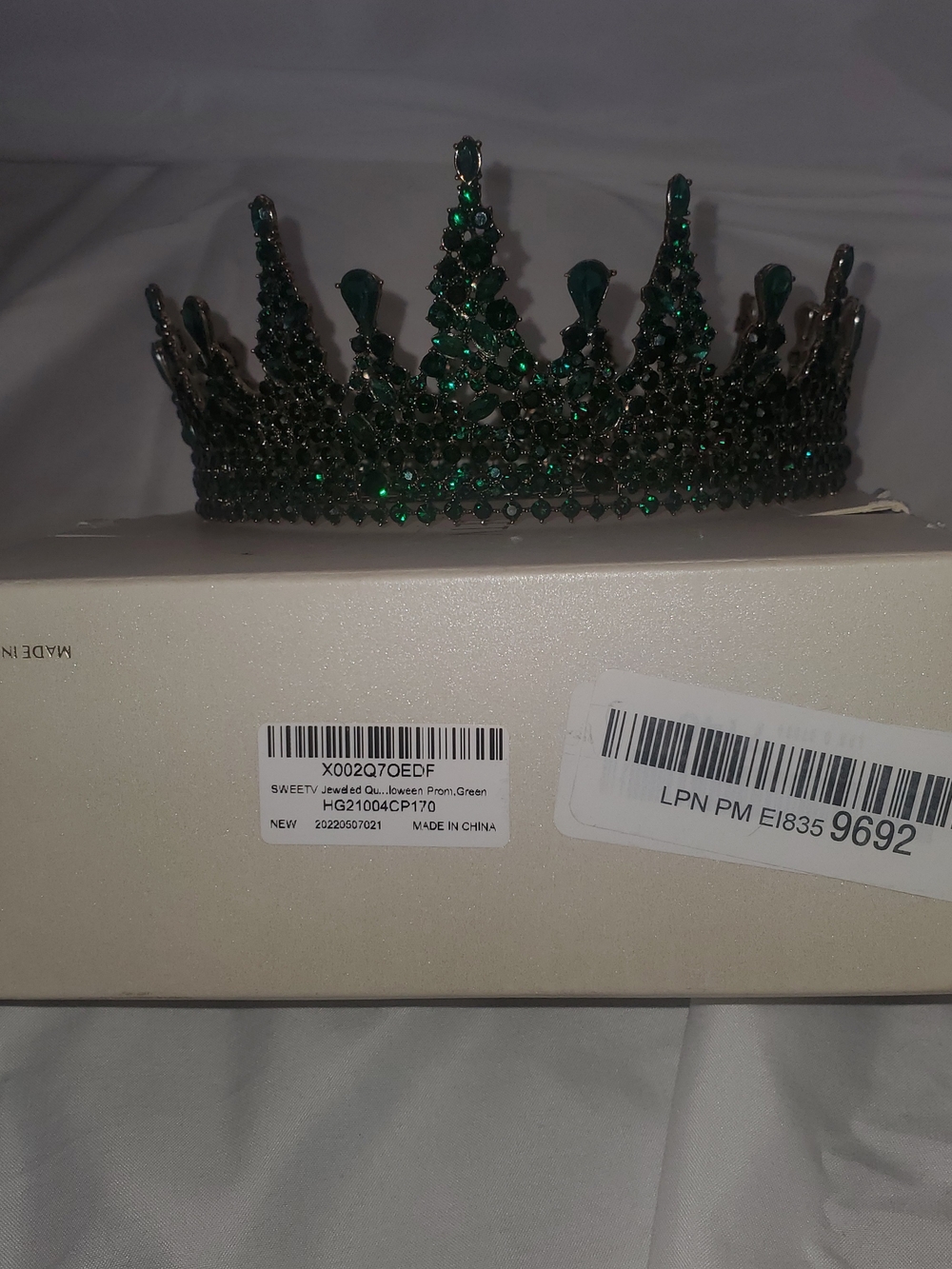 Emerald Crystal Tiara Crown - Green Rhinestone Headpiece by SweetV - Picture 7 of 8